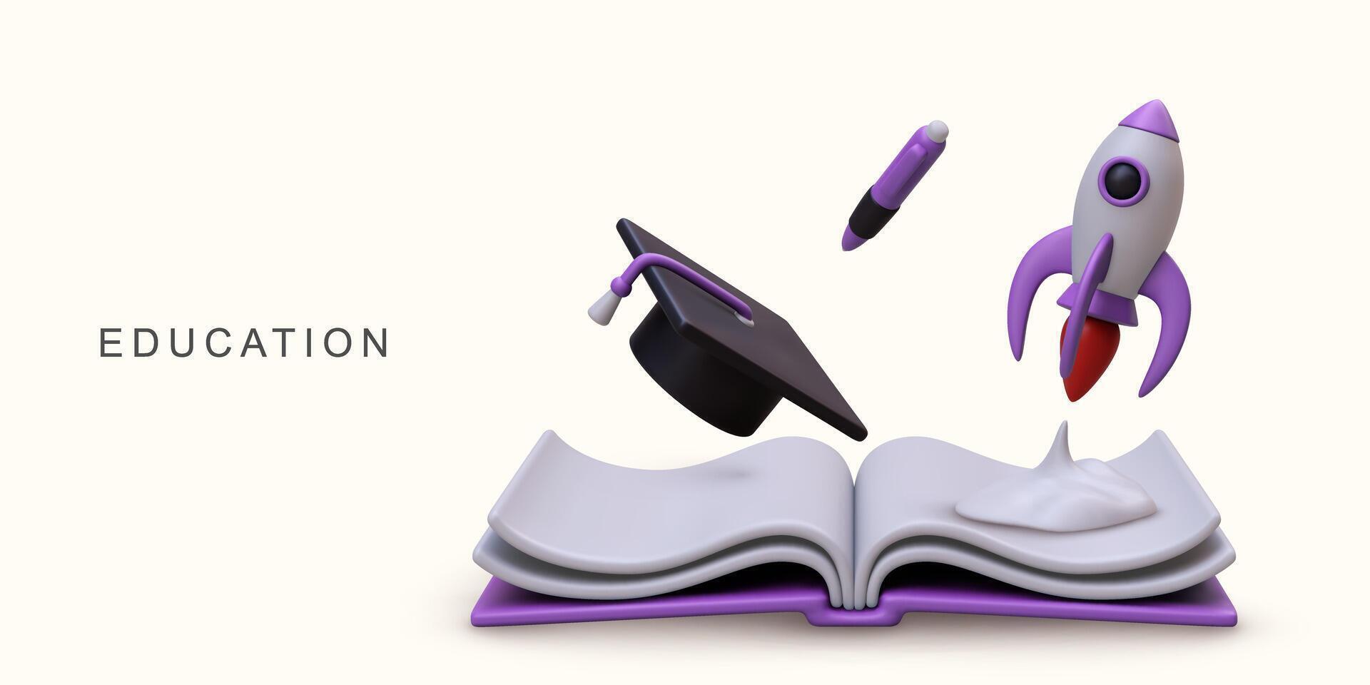 3d realistic Education concept on white background. vector