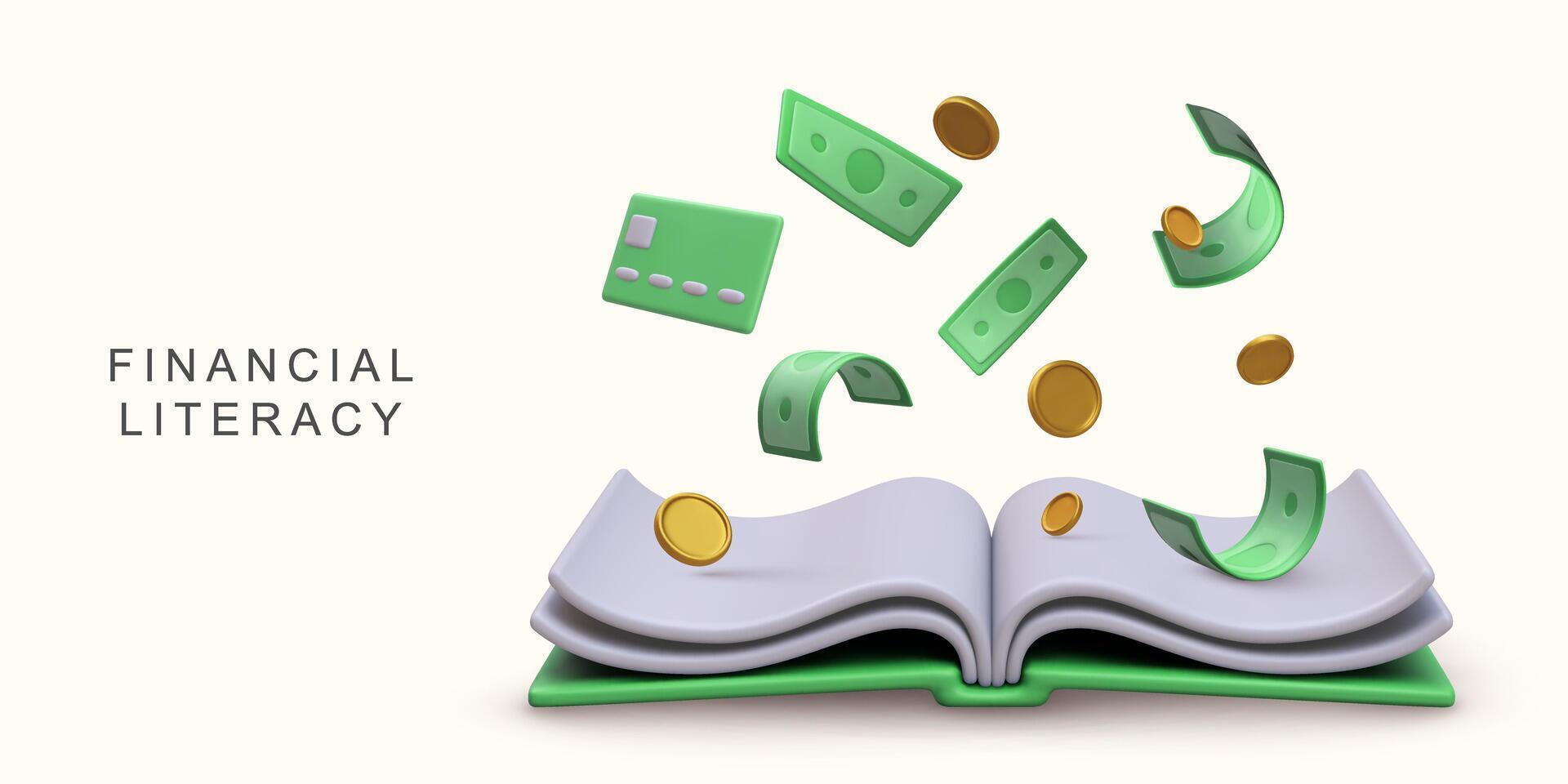 3d realistic concept Financial literacy on white background. vector