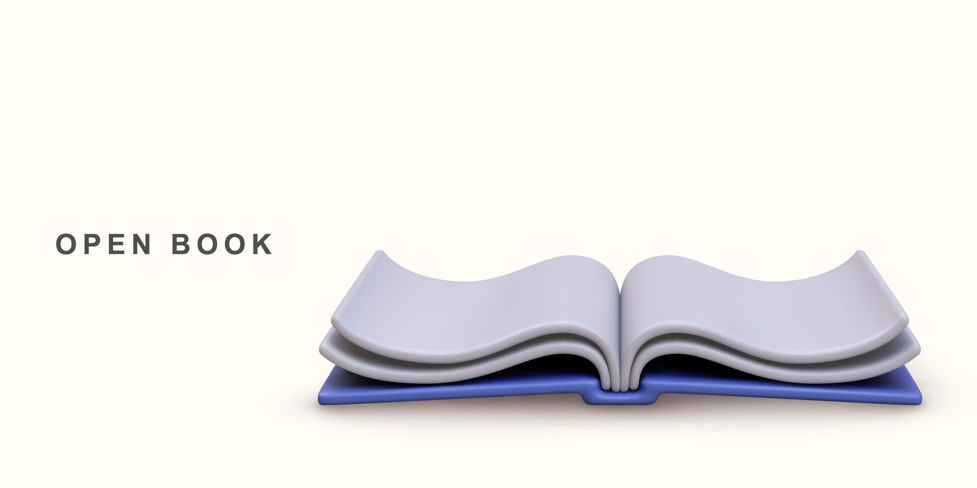 3d realistic blue open book on white background. vector