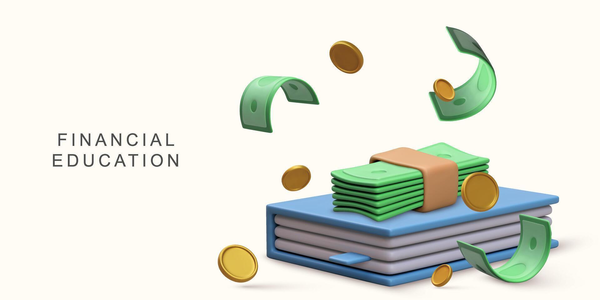 3d realistic Financial education concept on white background. vector