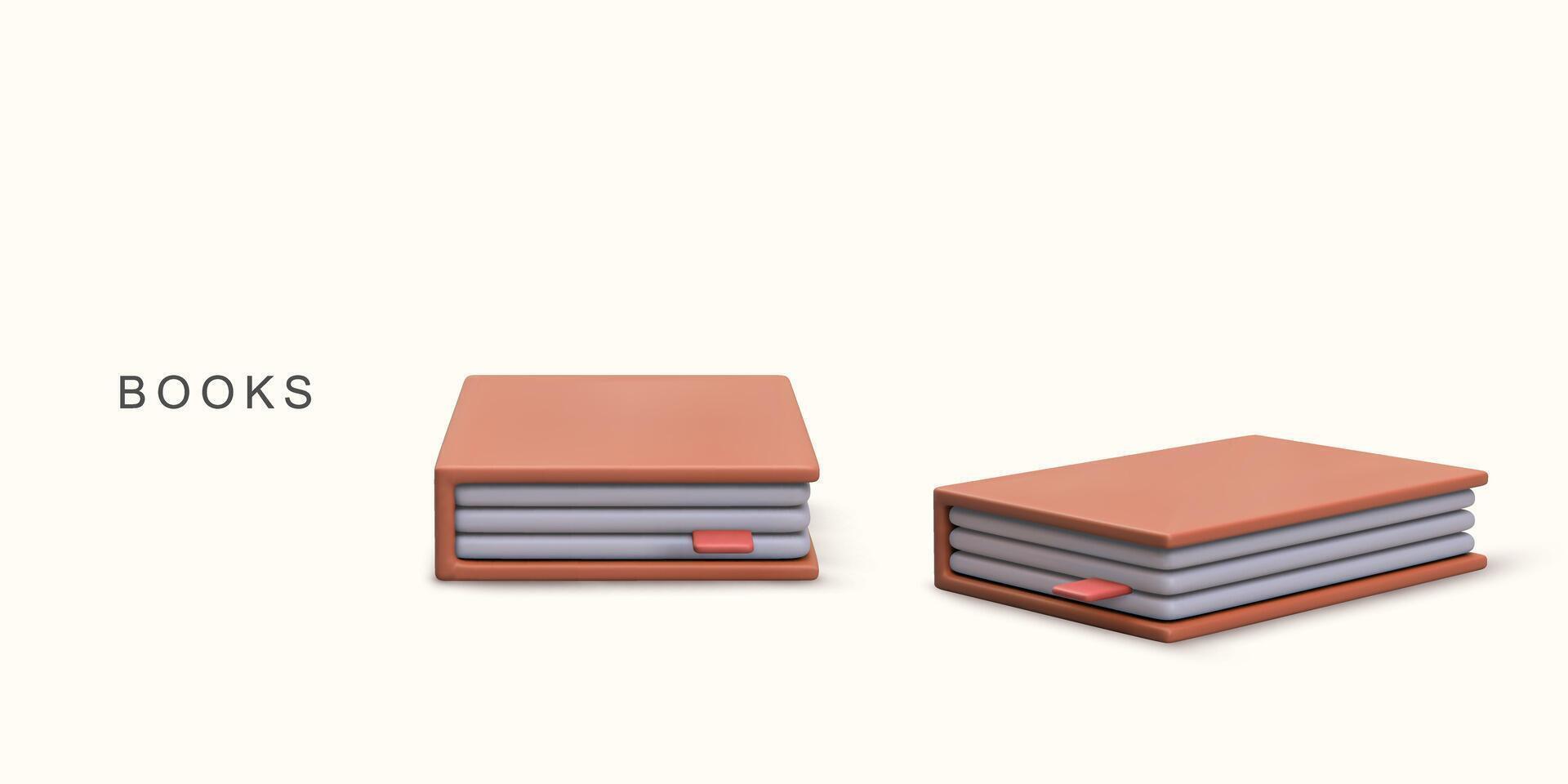 3d realistic two closed books on white background. vector