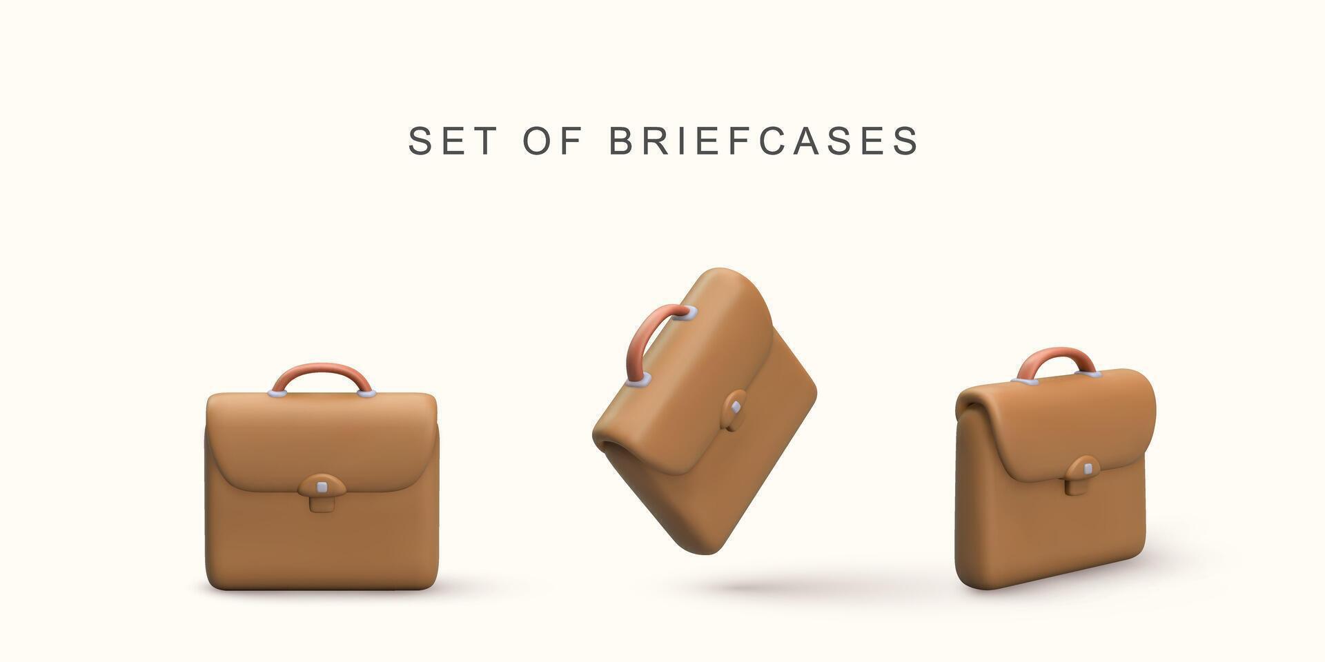 3d realistic Set of briefcases on white background. vector