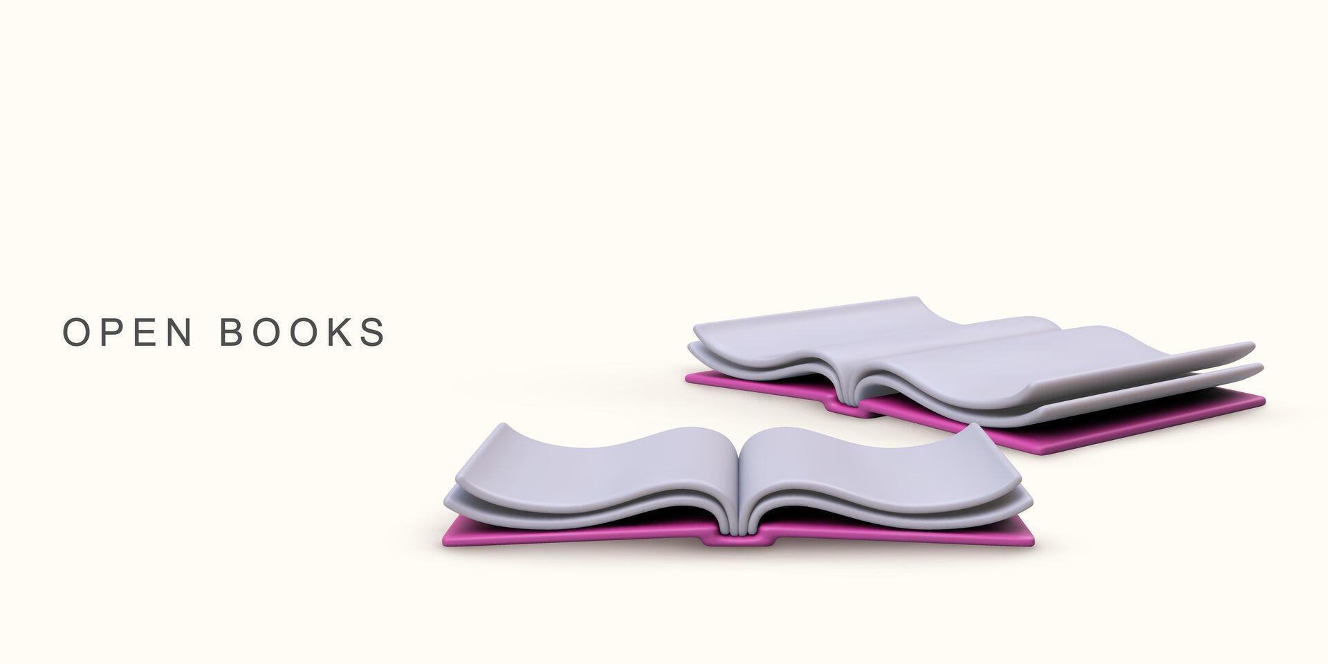 3d realistic two open books on white background. vector