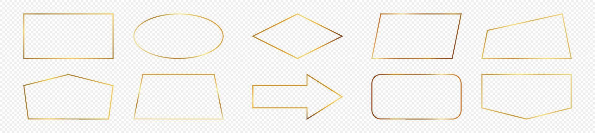 Gold glowing different geometric shape frame vector