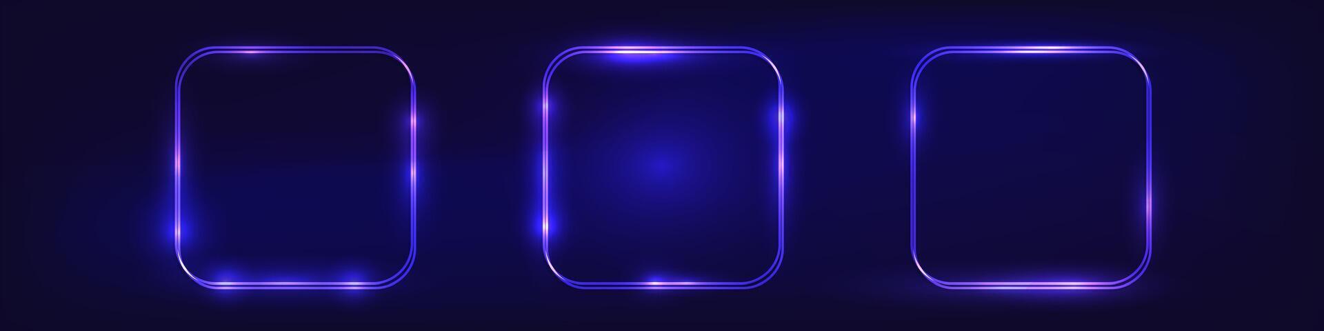 Set of neon double frames with shining effects vector