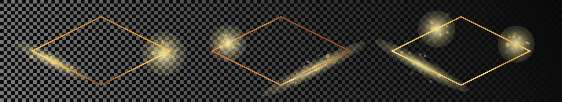 Gold glowing rhombus shape frame vector
