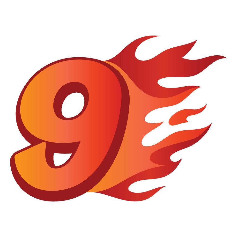 3D Gradient Number With Fire vector