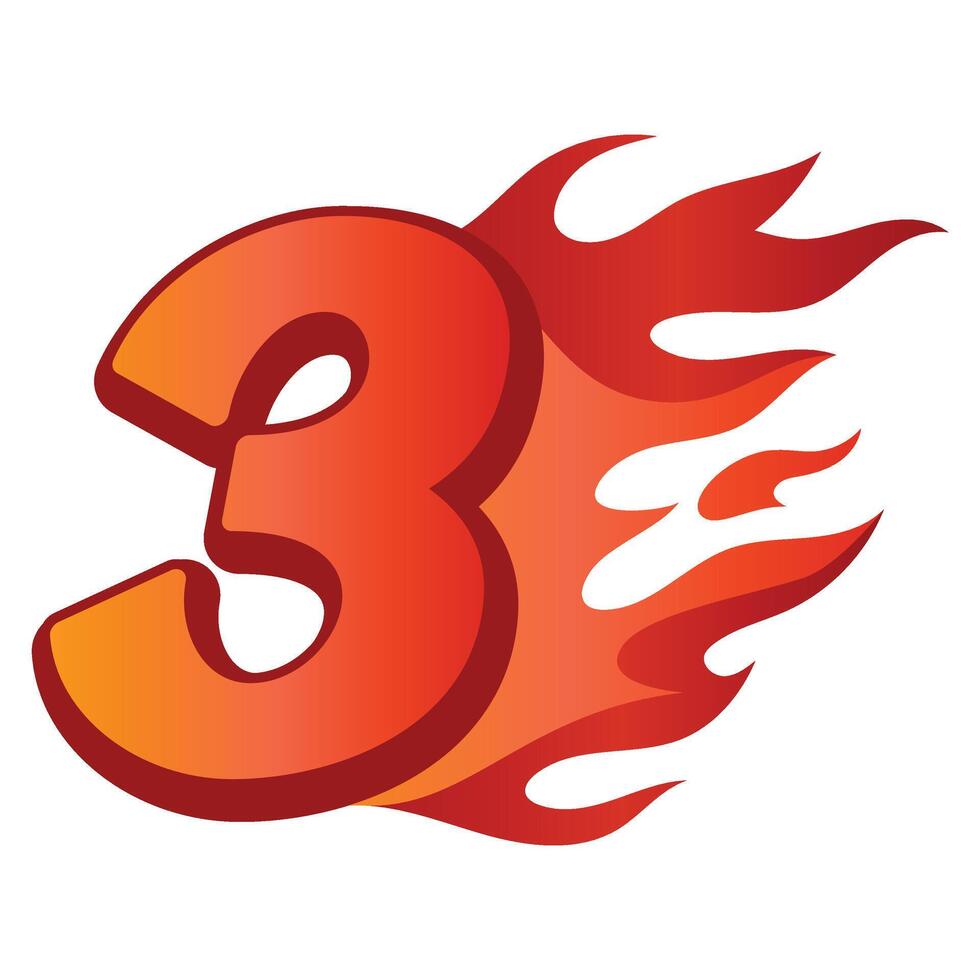 3D Gradient Number With Fire vector