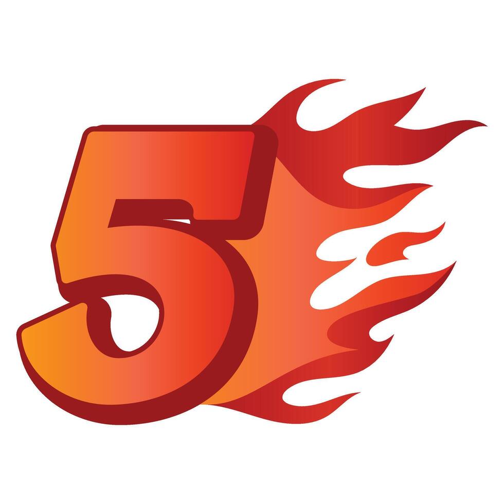 3D Gradient Number With Fire vector