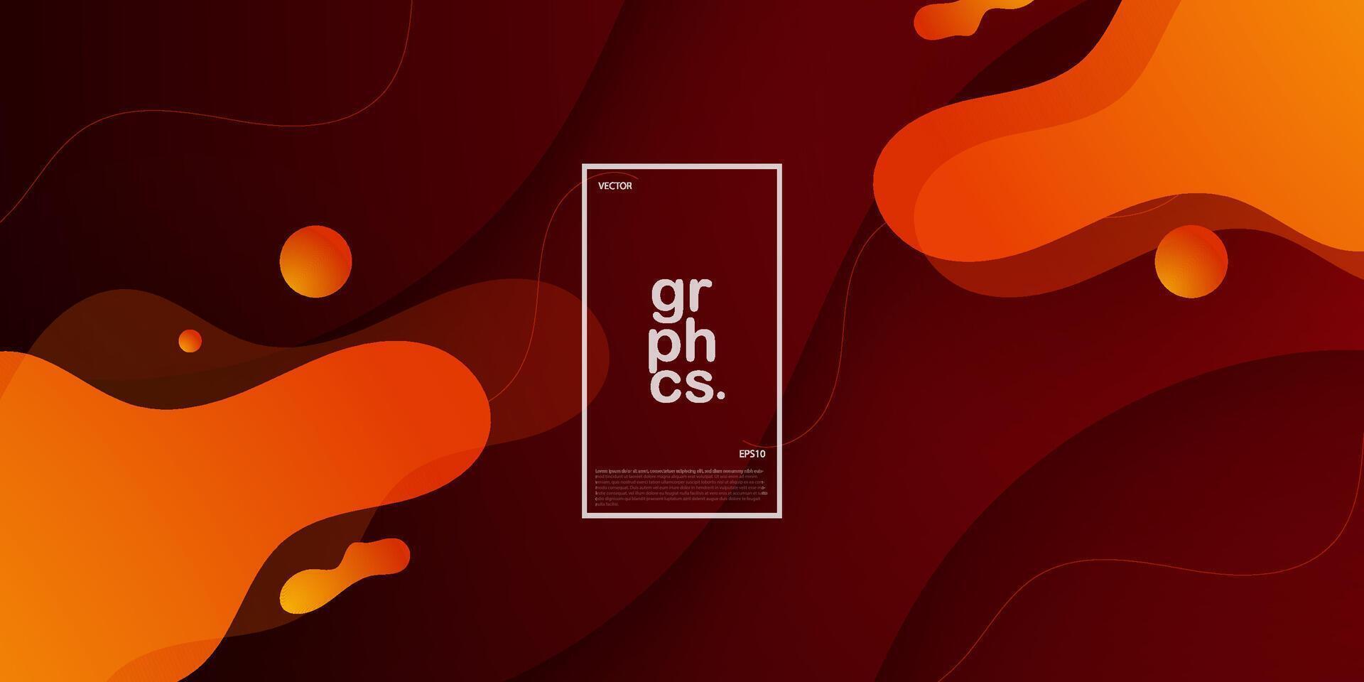 Dark wave abstract brown background with colorful gradient fluid orange color on background. Eps10 vector