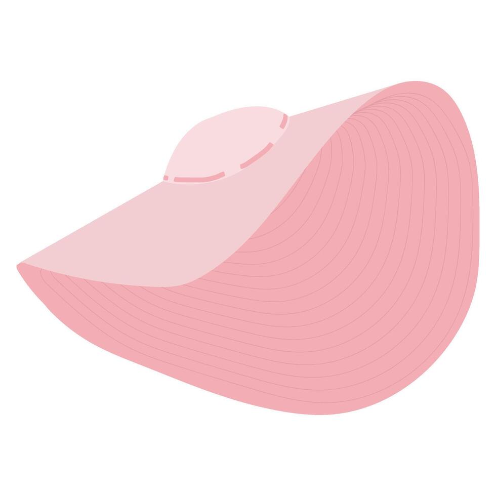 elegant wavy summer pink hat with large sun brim with ribbon vector