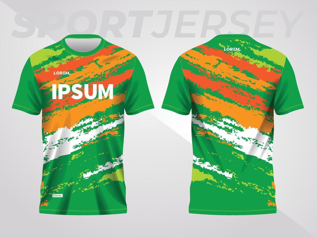 green orange shirt sport jersey mockup template design for soccer, football, racing, gaming, motocross, cycling, and running vector