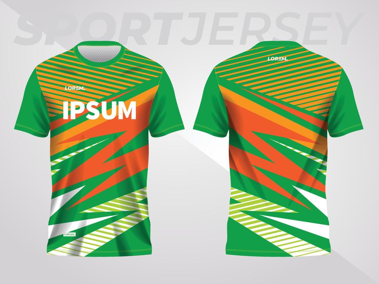 green orange shirt sport jersey mockup template design for soccer, football, racing, gaming, motocross, cycling, and running vector