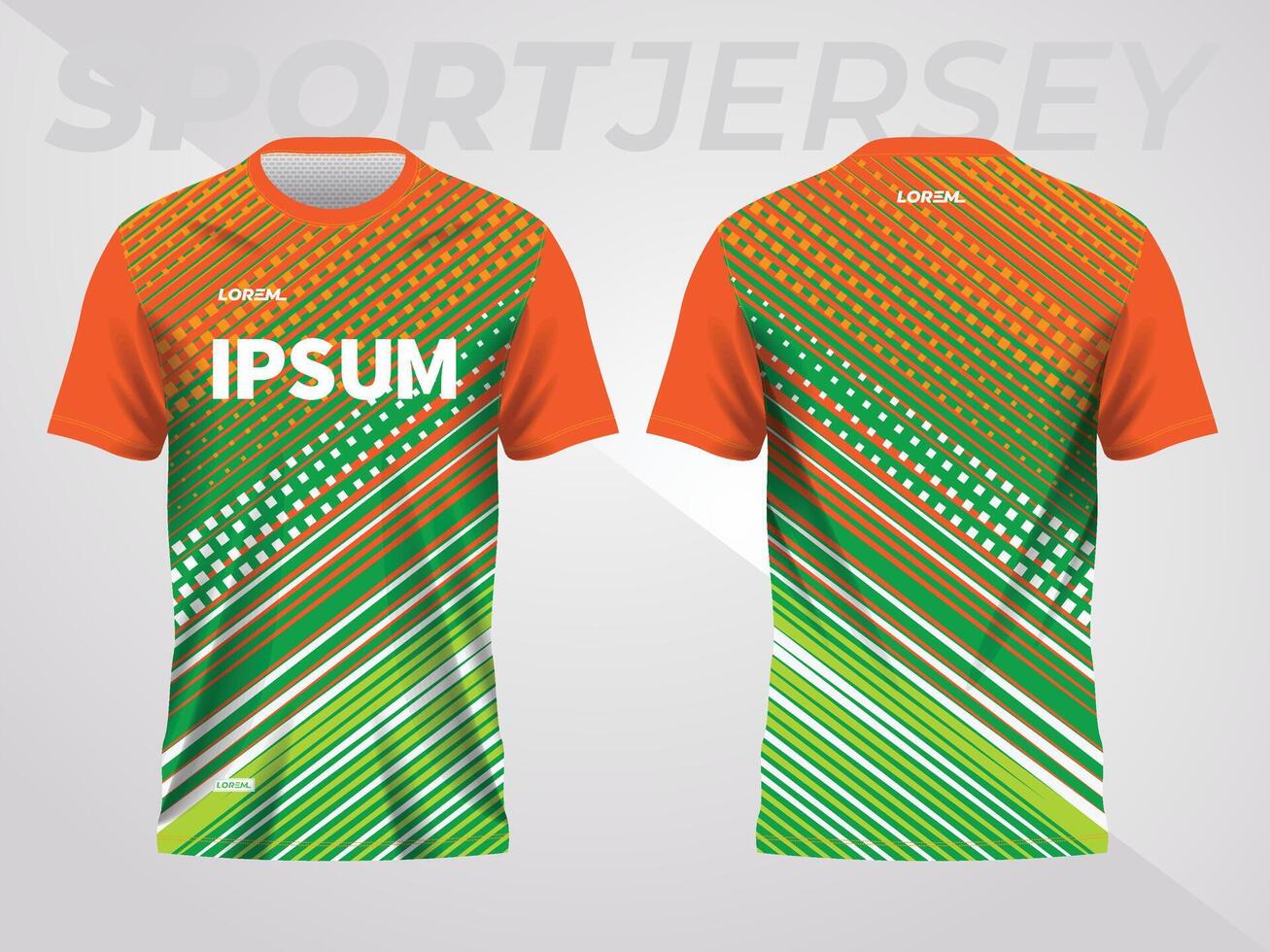 green orange shirt sport jersey mockup template design for soccer, football, racing, gaming, motocross, cycling, and running vector