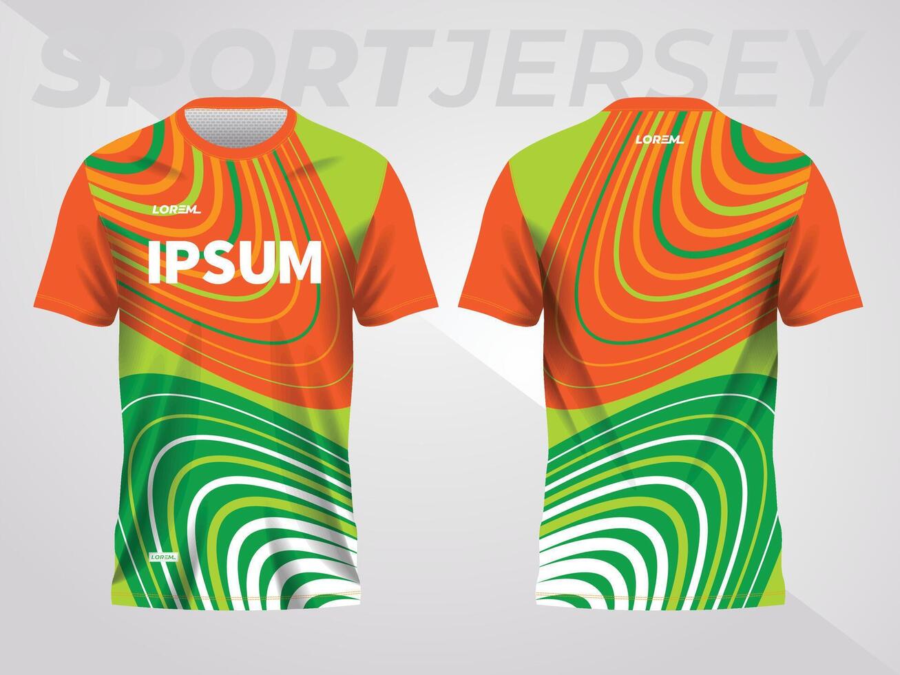 green orange shirt sport jersey mockup template design for soccer, football, racing, gaming, motocross, cycling, and running vector