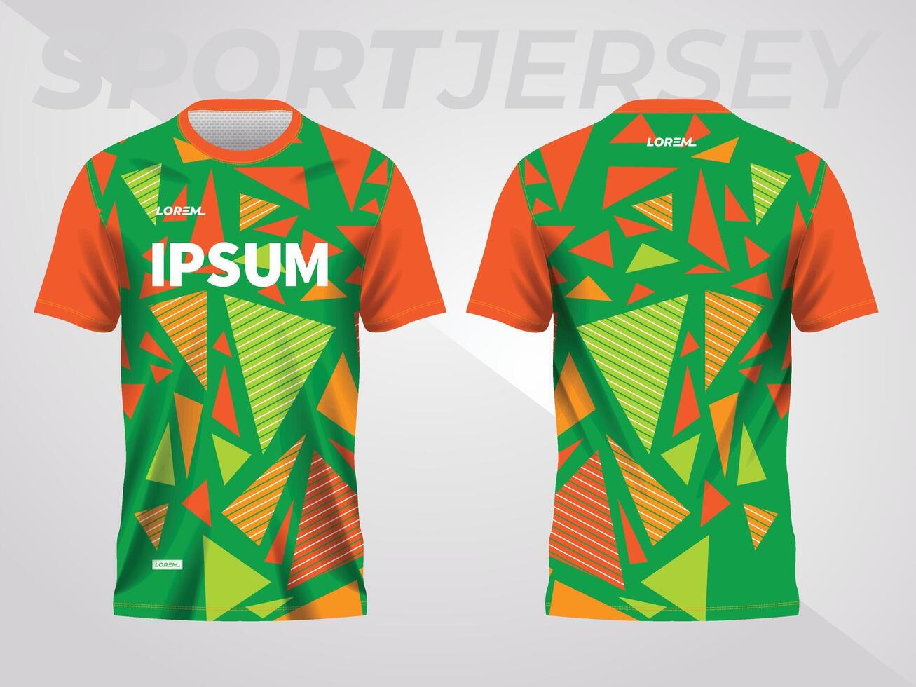 green orange shirt sport jersey mockup template design for soccer, football, racing, gaming, motocross, cycling, and running vector