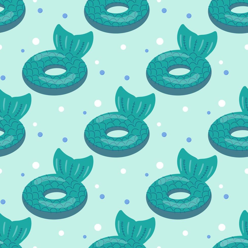 seamless pattern, mermaid tail baby inflatable swimming lap vector