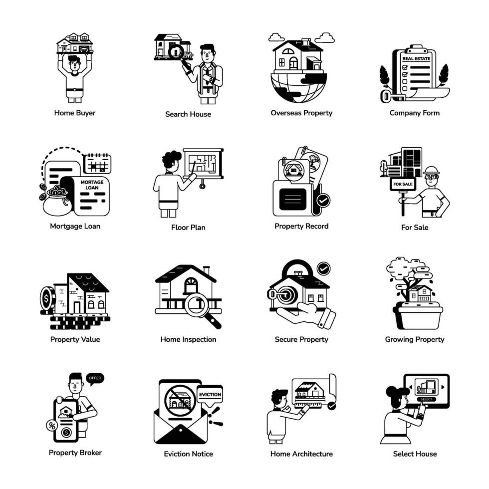 Set of Real Estate Market Glyph Icons vector