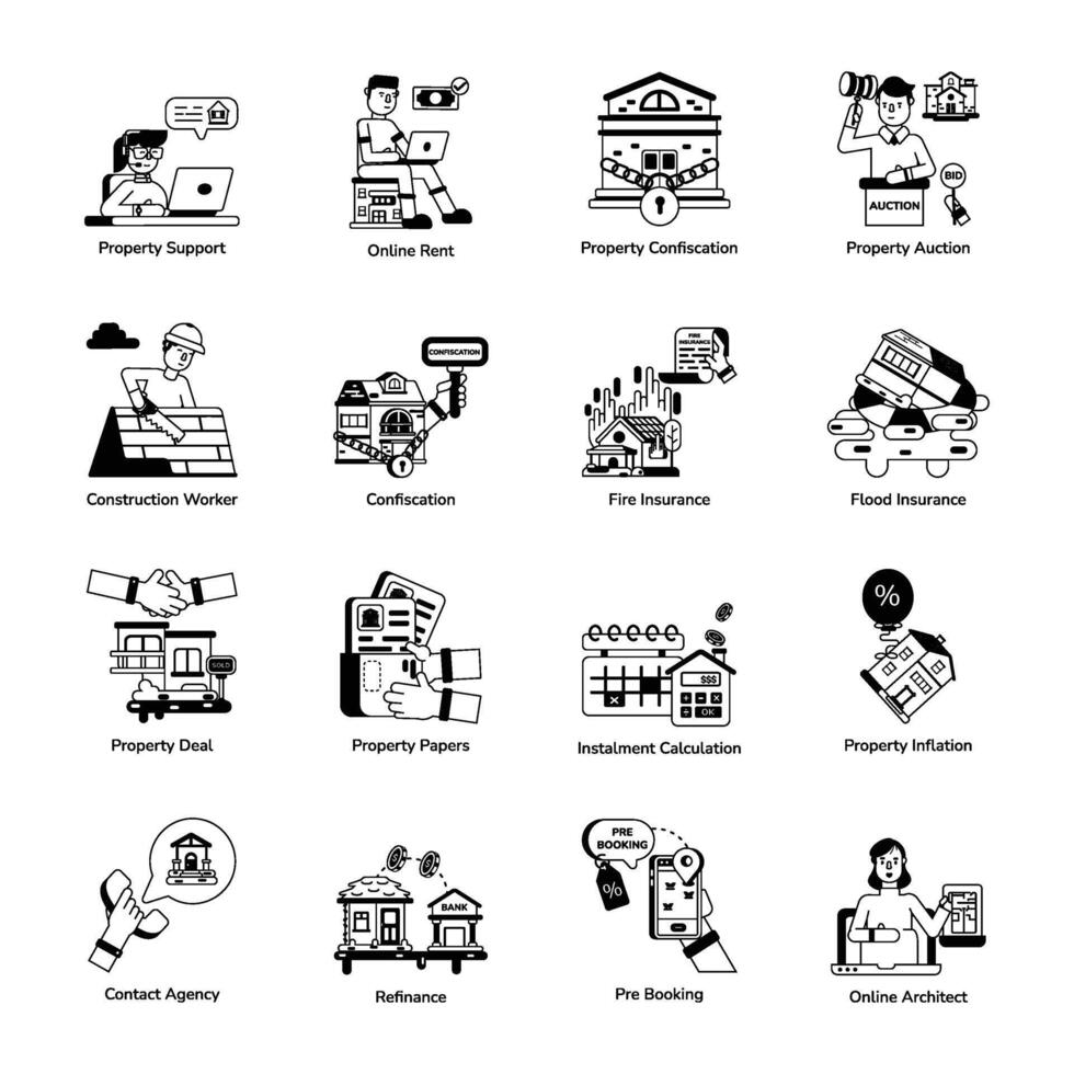 Handy Glyph Icons Depicting Property Services vector