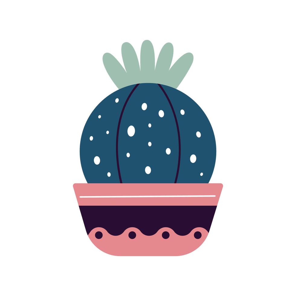 Colorful blooming cacti, succulent in pot. Cute hand drawn sketch of cactus. Doodle style, flat design. Scandinavian, boho style illustration. Exotic and Tropical Plant, home decor vector