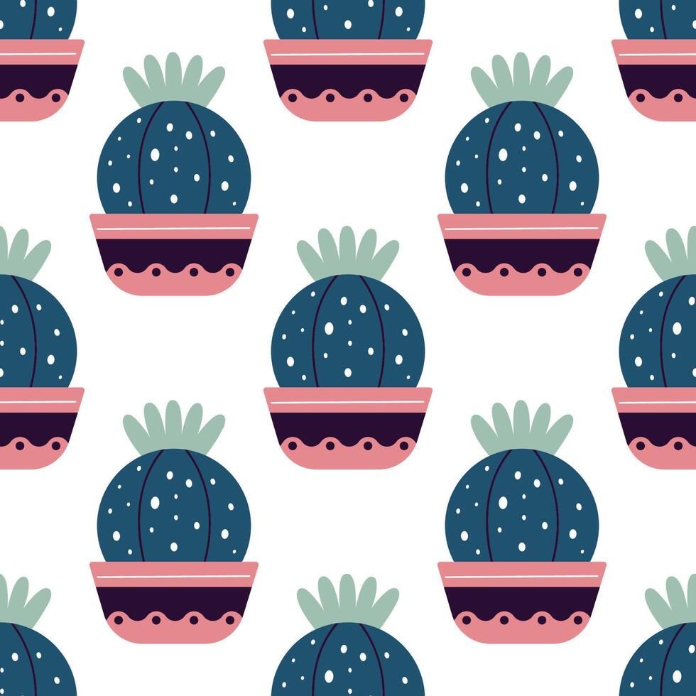 Cute cacti in boho style. Cactus seamless pattern. Trendy boho texture. Cacti fabric print design. Succulent textile. Flat design, doodle style, white background vector