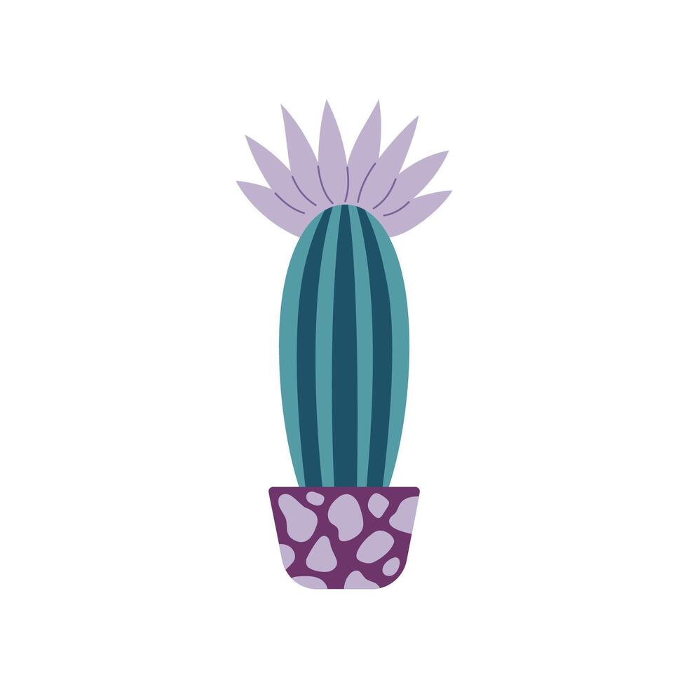 Colorful blooming cacti, succulent in pot. Cute hand drawn sketch of cactus. Doodle style, flat design. Scandinavian, boho style illustration. Exotic and Tropical Plant, home decor vector