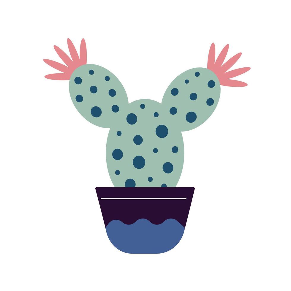 vistoso floreciente cactus, suculento en maceta. linda mano dibujado bosquejo de cactus. garabatear estilo, plano diseño. escandinavo, boho estilo. exótico y tropical planta, hogar decoración vector