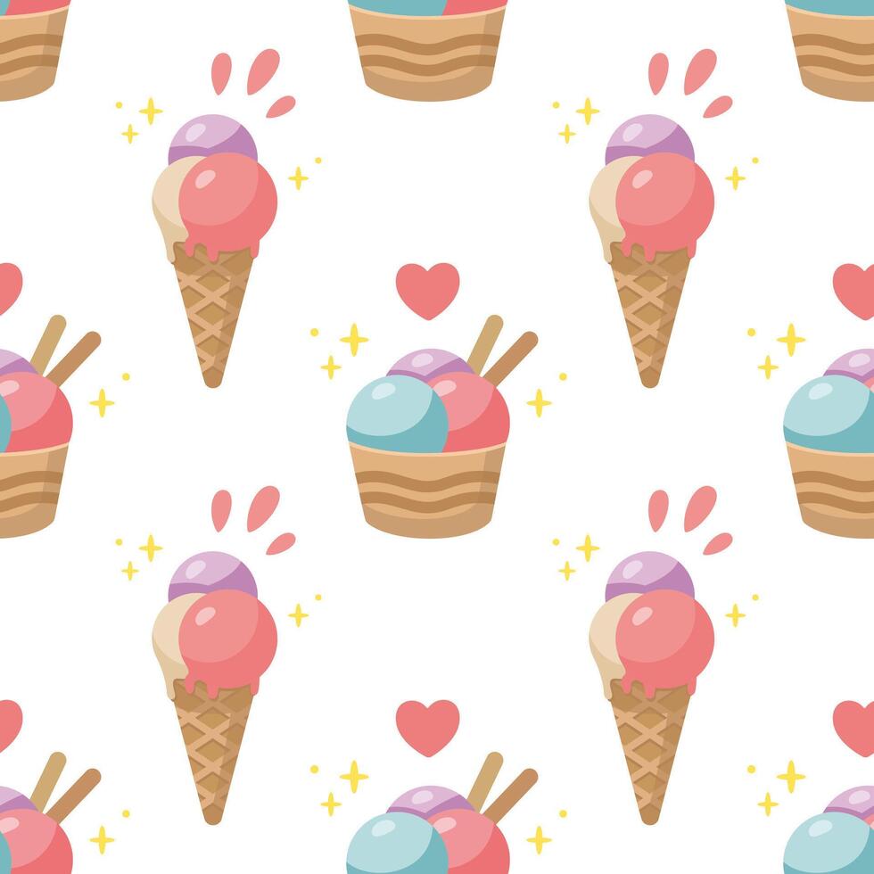 Ice cream seamless pattern. Fast food illustration in cartoon style. Ice cream fabric texture. Ice cream illustration. vector