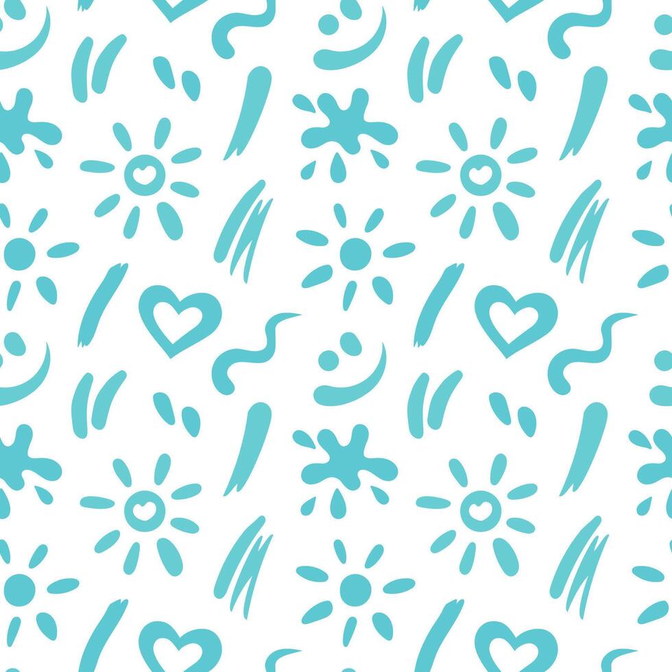 Strokes of sunscreen cream seamless pattern. Sun, heart, smile, blob smears shapes illustration. Flat design vector