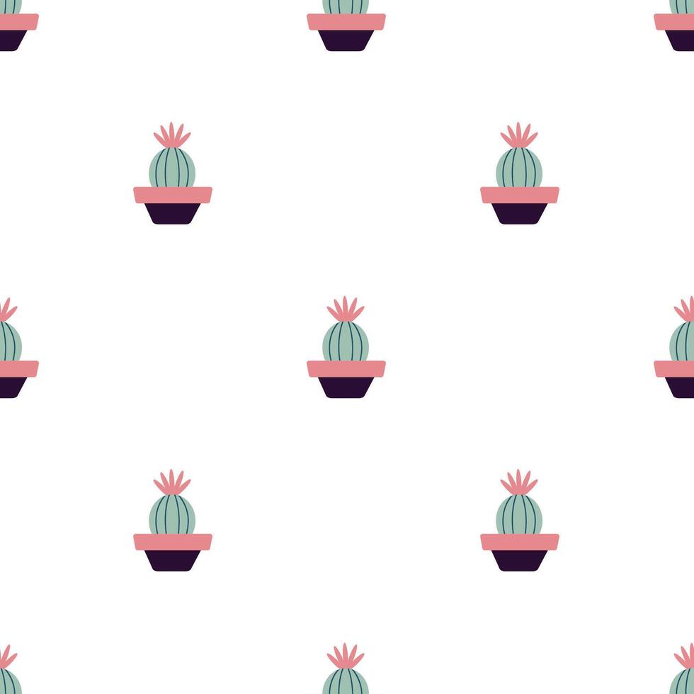 Cute cacti in boho style. Cactus seamless pattern. Trendy boho pattern. Cacti fabric print design. Succulent textile. Flat design, doodle style, white background vector