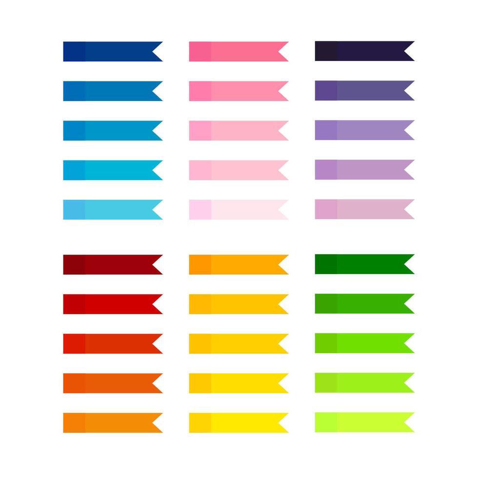 Set paper stickers on white background. Colored realistic stickers isolated. Big collection of red, orange, yellow, green, blue, purple and pink stickers. vector
