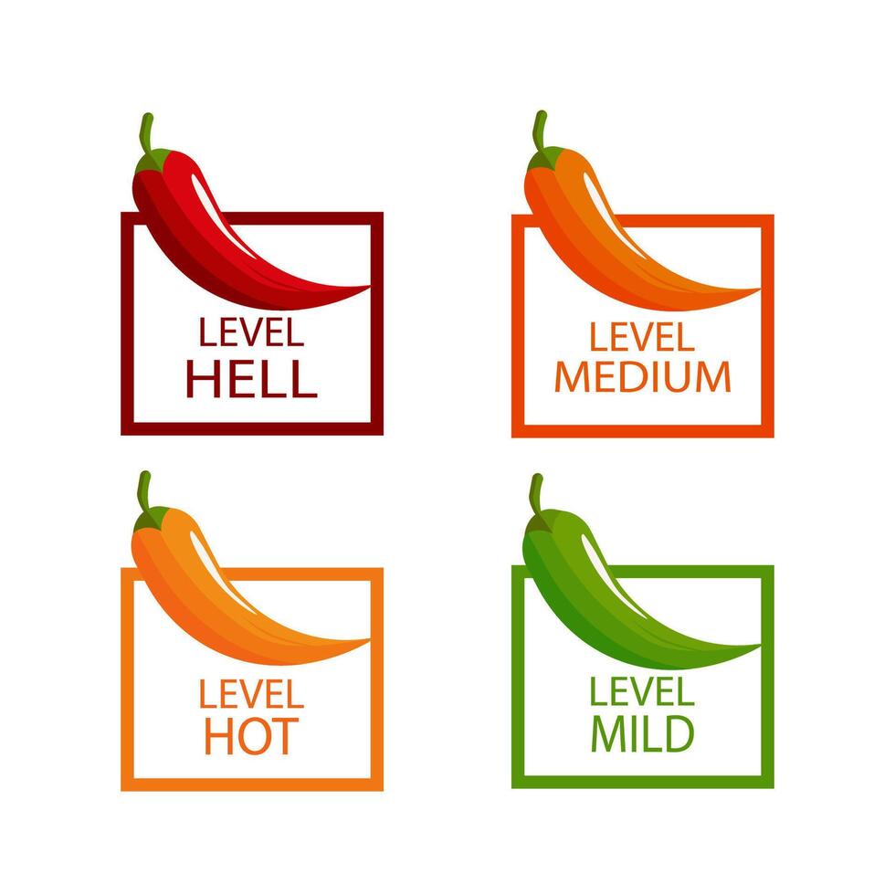 Chili scale mild, medium, hot and hell icons. illustration vector