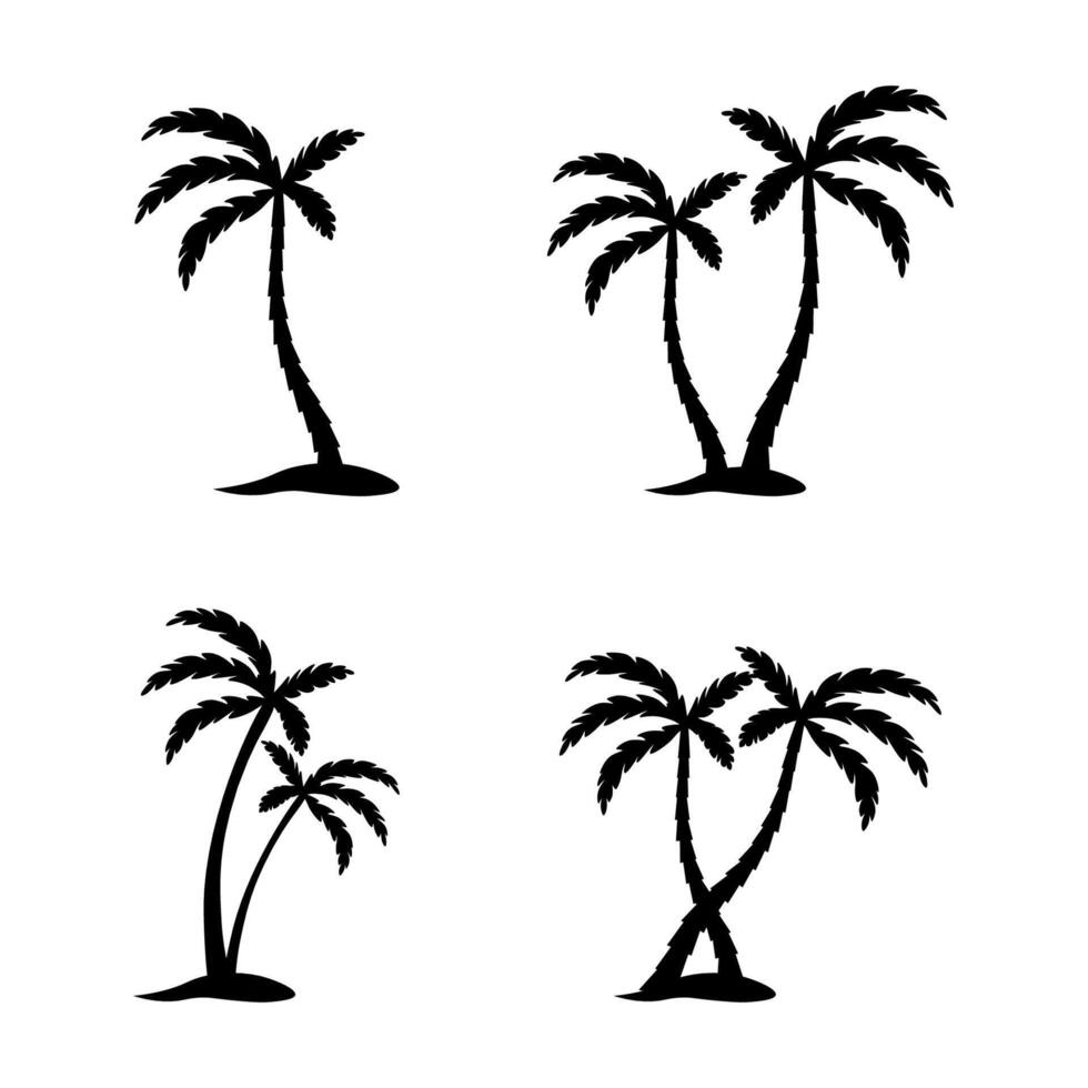 Black palm trees set isolated on white background. Silhouettes of palm trees. illustration vector
