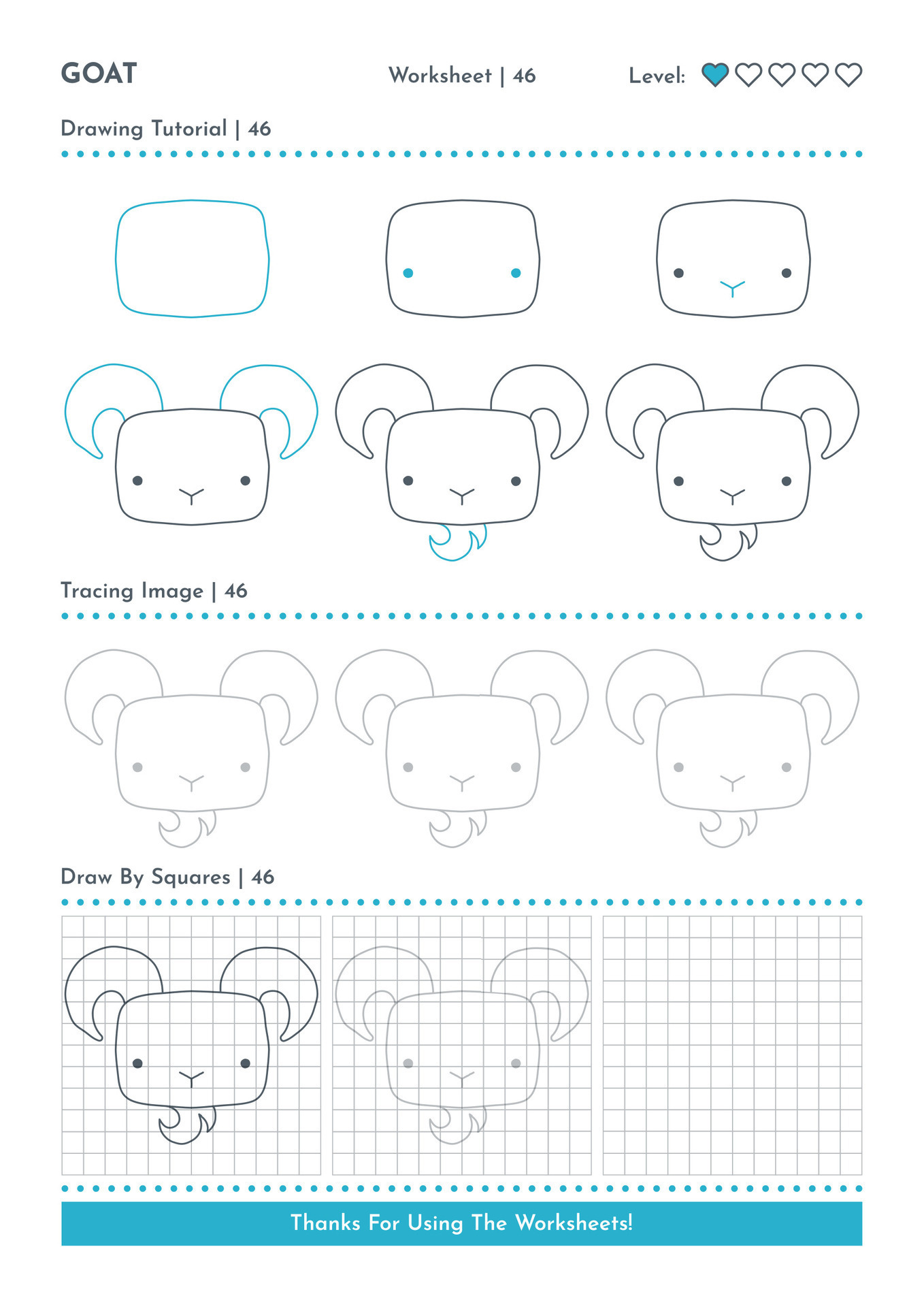 How to Draw Doodle Animal Goat, Cartoon Character Step by Step Drawing ...