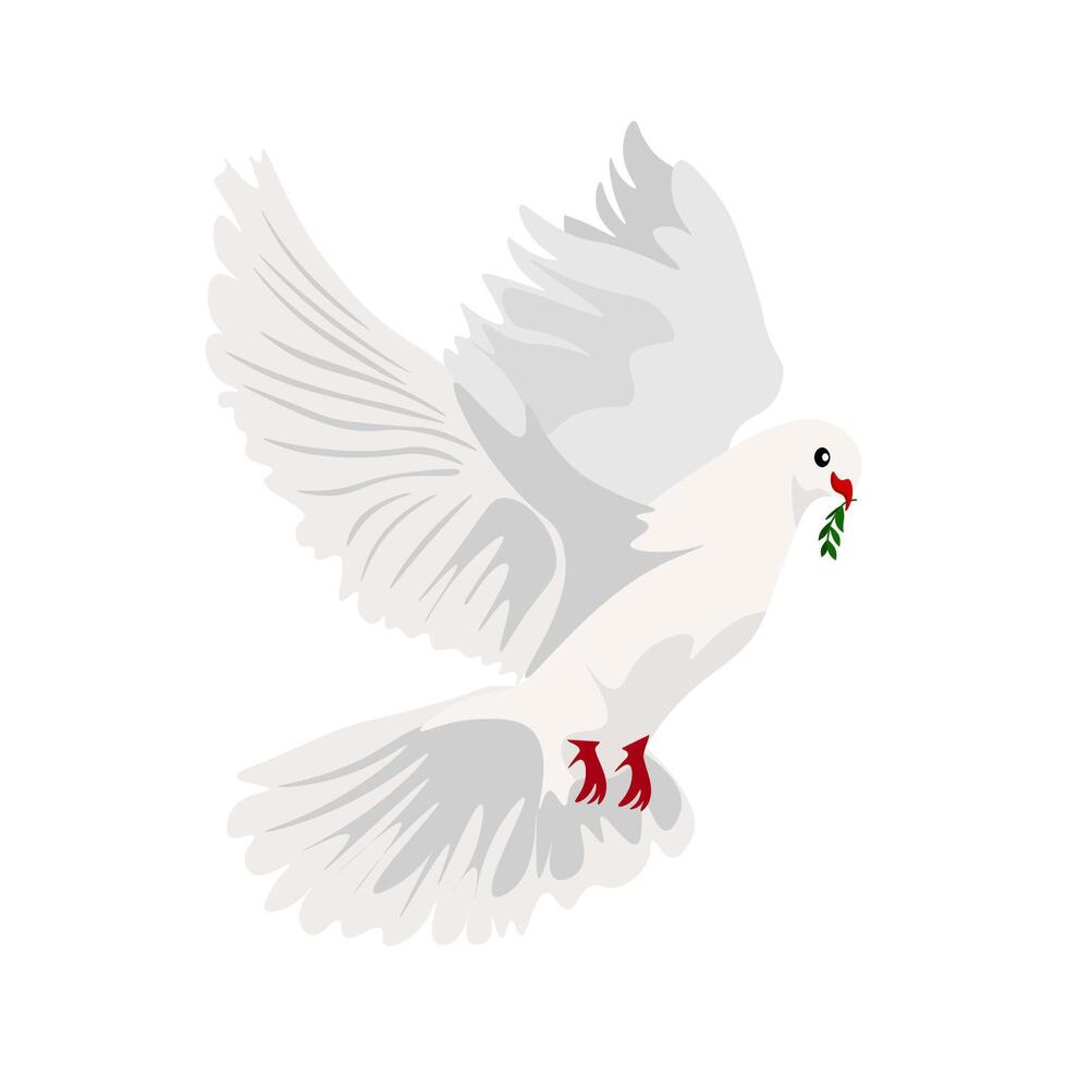 White dove with peace symbols realistic isolated illustration vector