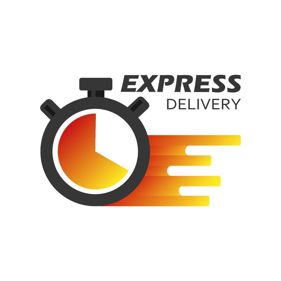 Express delivery icon. Timer and express delivery inscription on light background. Fast delivery, express and urgent shipping, services, chronometer sign. illustration vector