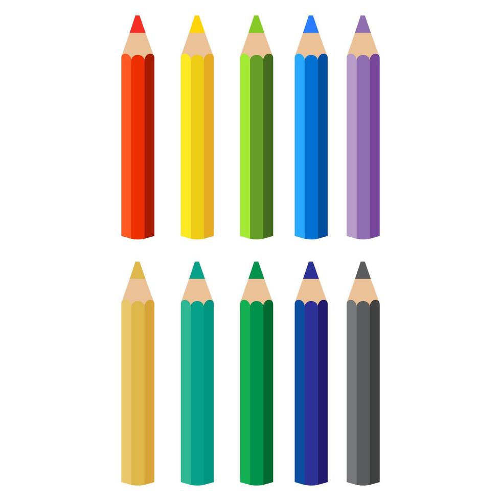 Crayons - colored pencil set loosely arranged - on white background. vector