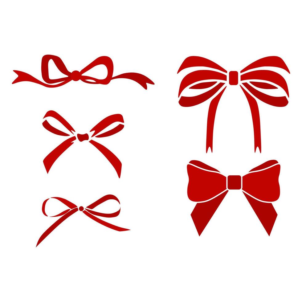 A set of different bows. Red color. vector