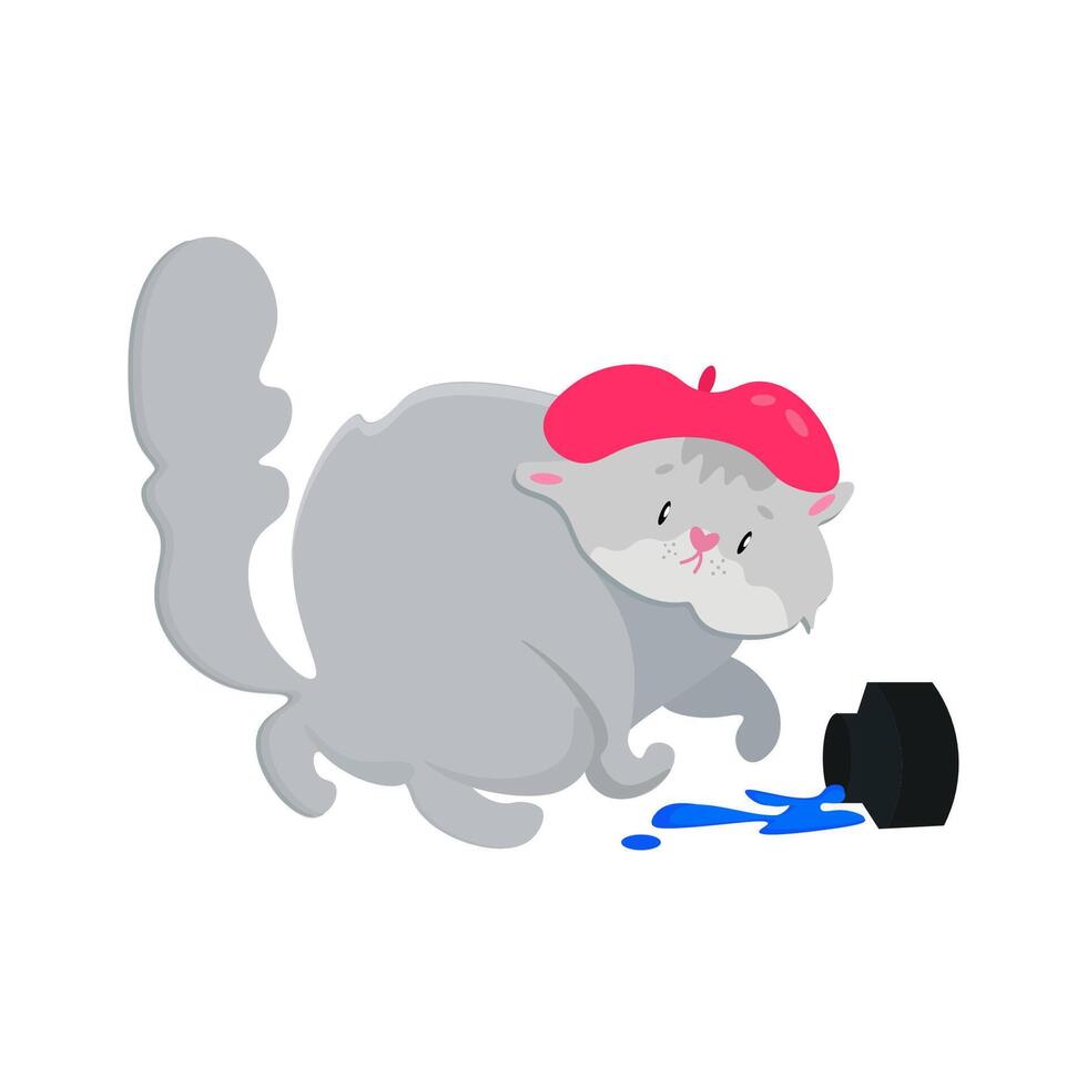 Illustration with a cat that spilled paint. vector