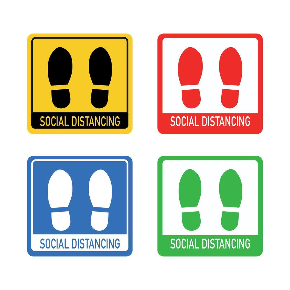Floor sticker with footprint, steps, keep distance .social distance, illustration vector