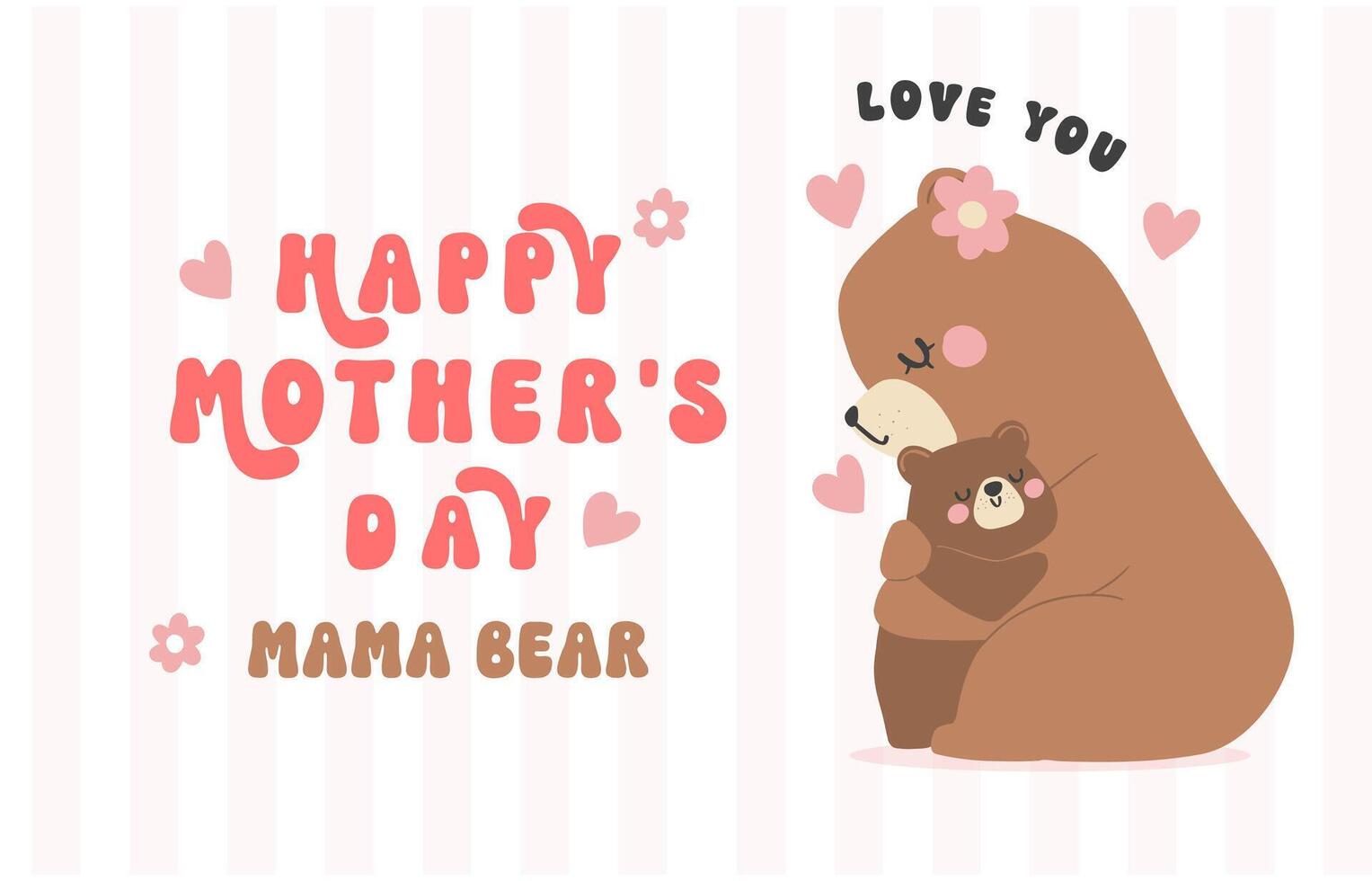 Heartwarming Mothers Day Bear Mom hug Baby Cub Adorable Greeting Card bnner Illustration. vector