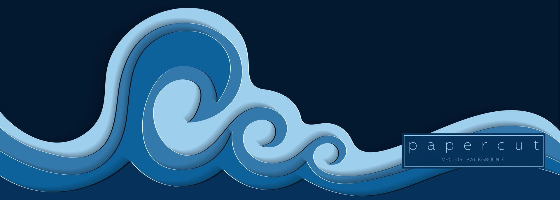 papel cortar profundo azul agua ola en oscuro azul antecedentes. separar minimalista lujo en capas Oceano olas . 3d marco icono para carteles y volantes, presentación, web, social medios de comunicación, diseño y bandera. vector