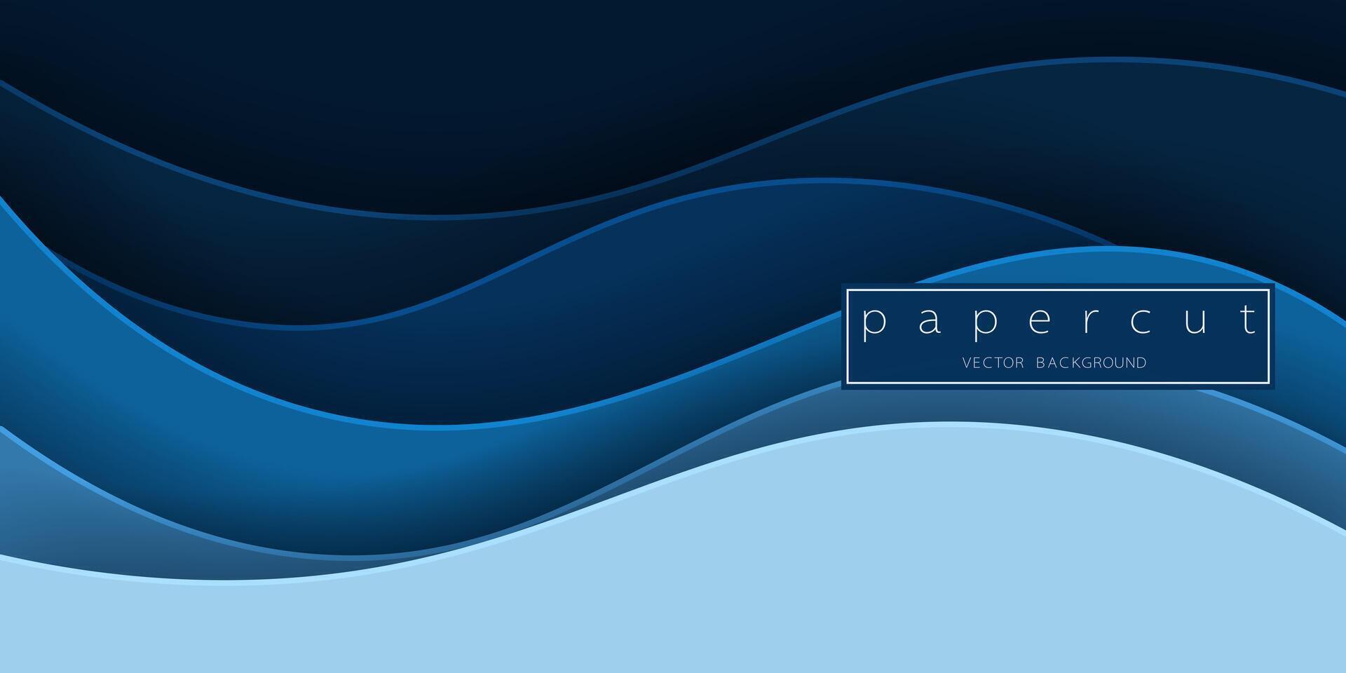 Paper cut deep blue water wave on dark blue background. Cutout minimalistic luxury layered ocean waves . 3D frame icon for posters and flyers, presentation, web, social media, design and banner. vector