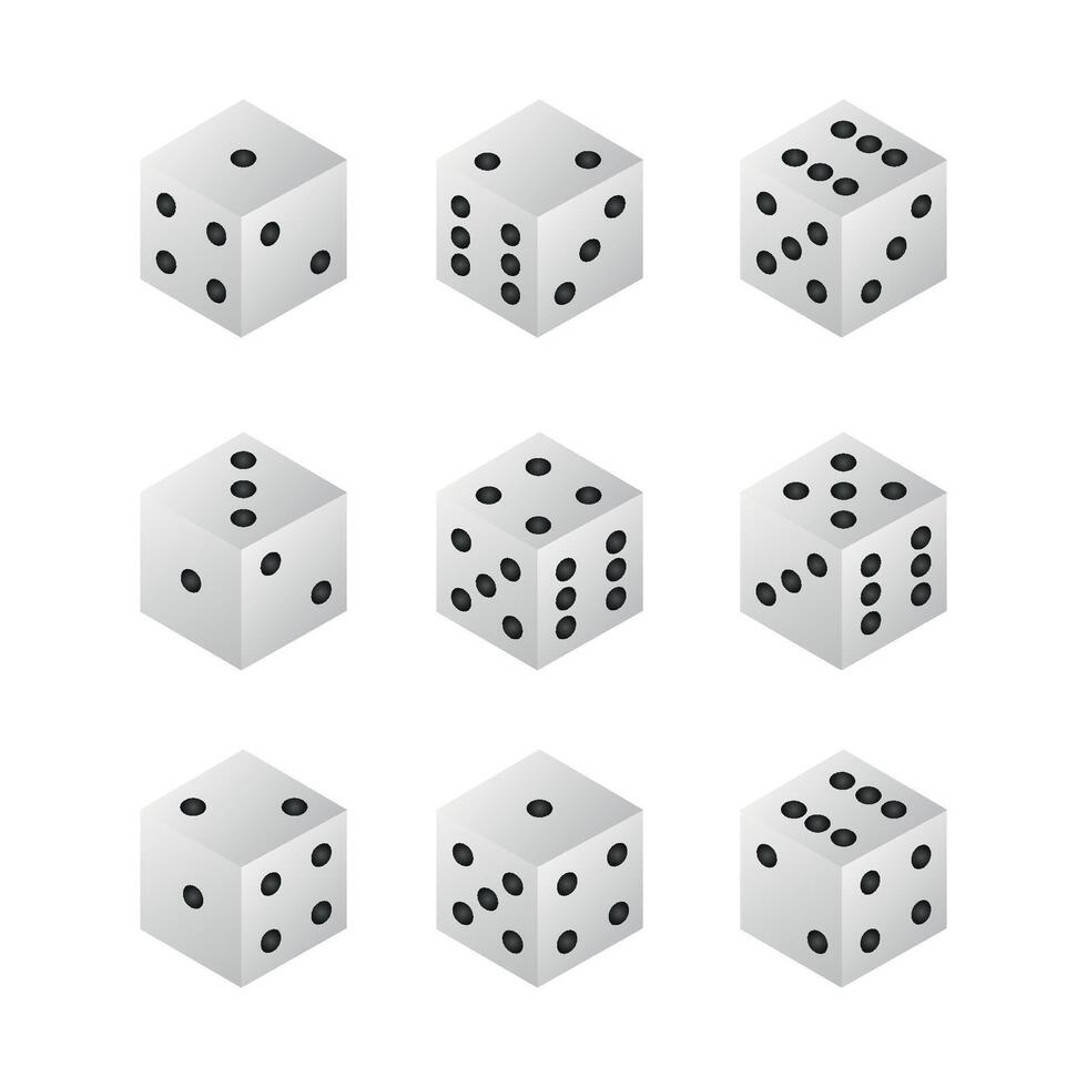 Isometric cubes isolated on white. Casino gambling set. illustration vector