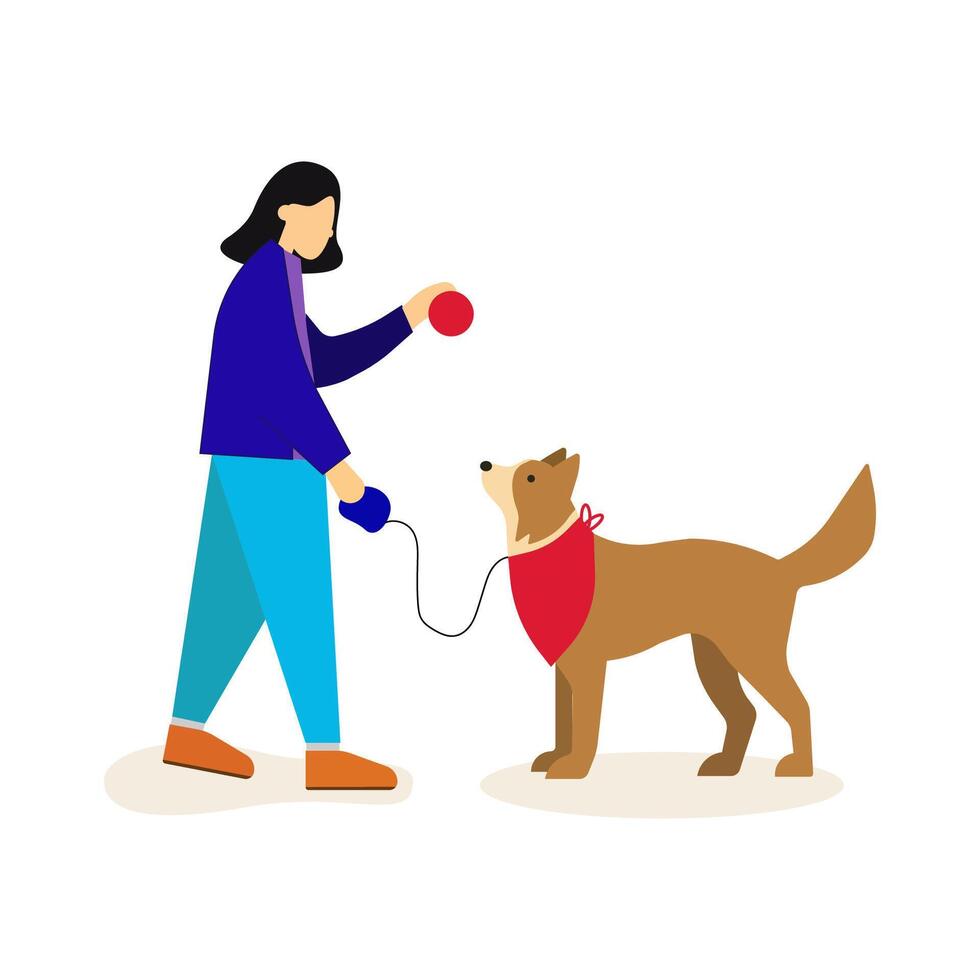 visualmente dañado mujer caminando con su guía perro. vector