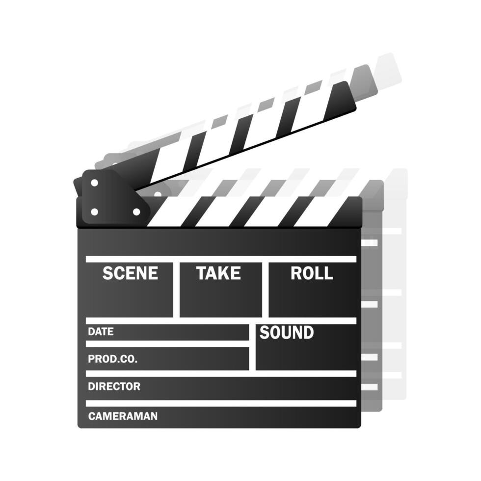 Black open clapperboard. Realistic. Movie clapper board. Movie logo. Clapper icon. Movie icon. Clapper logo. Movie icon vector