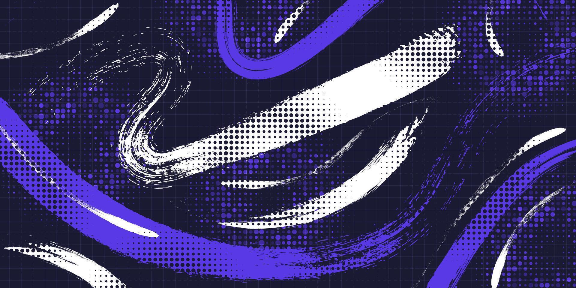 Abstract Brush Background with White and Purple Brush Texture and Halftone Effect. Retro Grunge Background for Banner or Poster Design vector