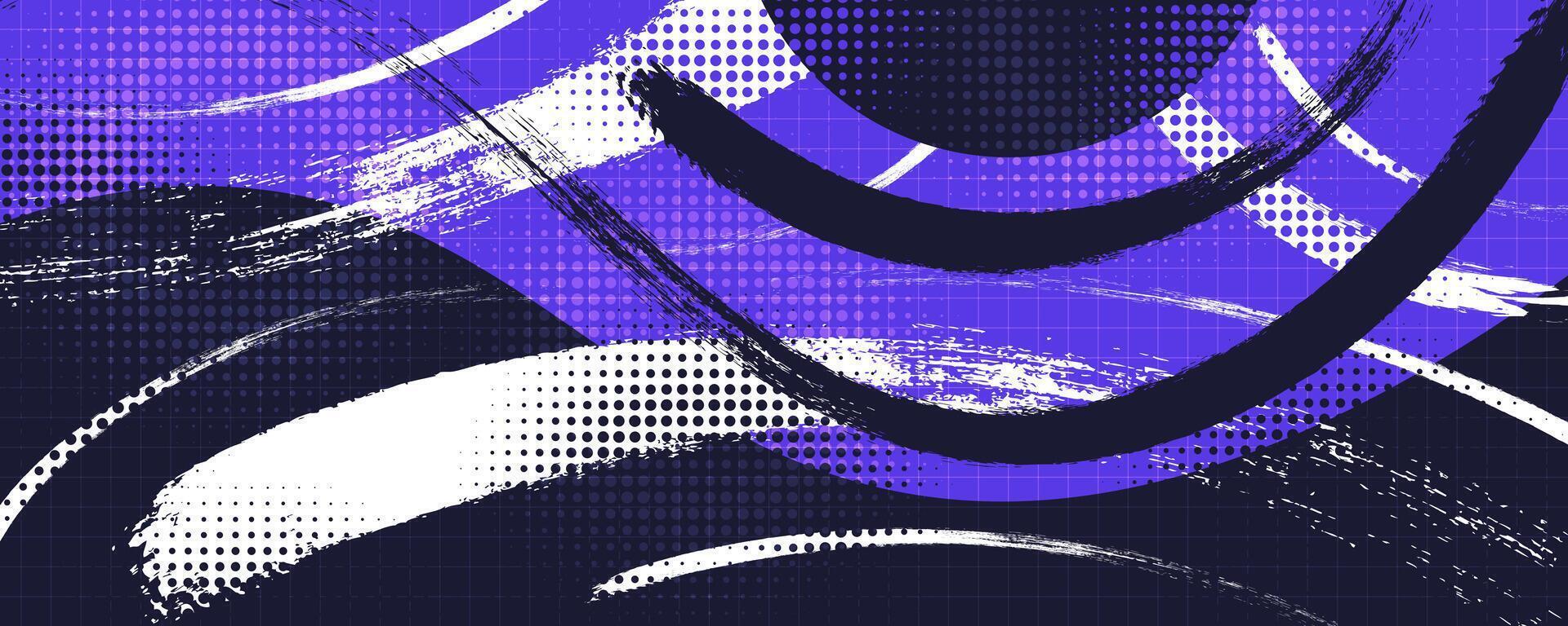 Abstract Brush Background with White and Purple Brush Texture and Halftone Effect. Retro Grunge Background for Banner or Poster Design vector