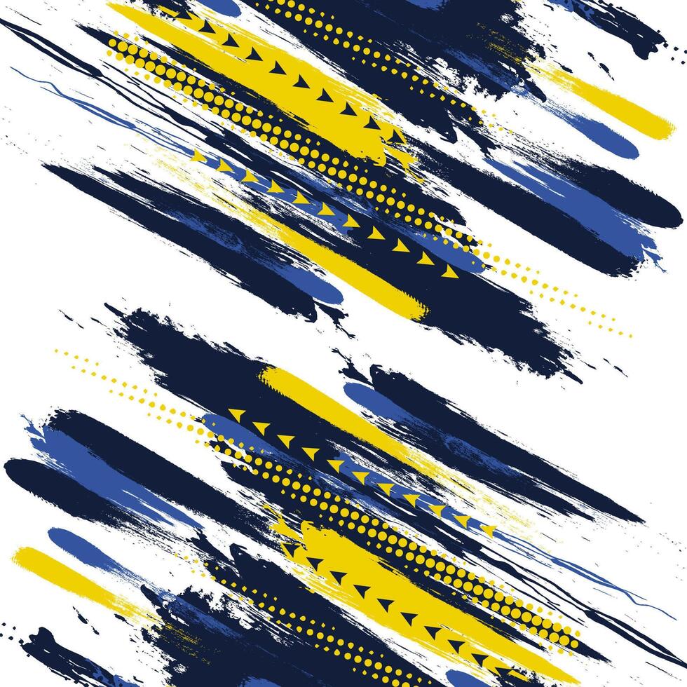 fondo de pincel azul y amarillo con efecto de trama de semitonos aislado sobre fondo blanco. fondo deportivo con estilo grunge. elementos de rayado y textura para el diseño vector