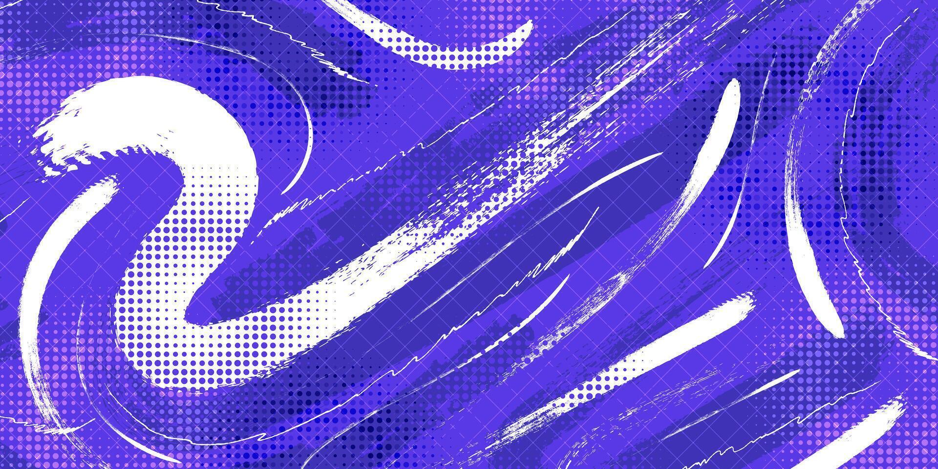 Abstract Brush Background with White and Purple Brush Texture and Halftone Effect. Retro Grunge Background for Banner or Poster Design vector